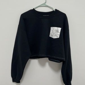 Hand sewn Upcycled Sweatshirt with Marble Pocket and Mint hemming